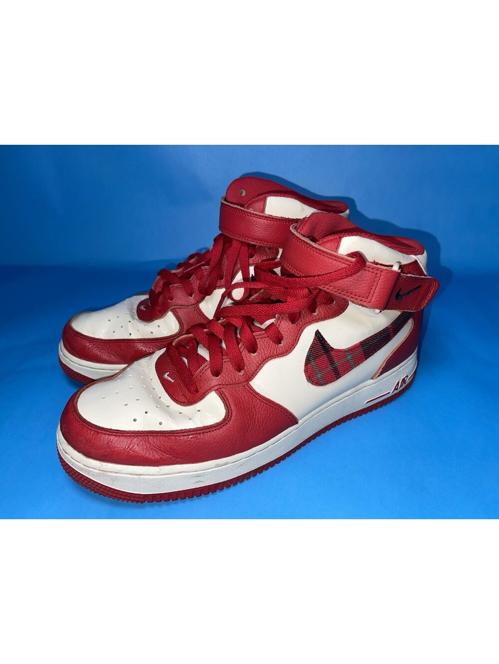 Nike Air Force 1 Mid DV0792-101 Red White Plaid Swoosh Men’s Size 11 Shoes